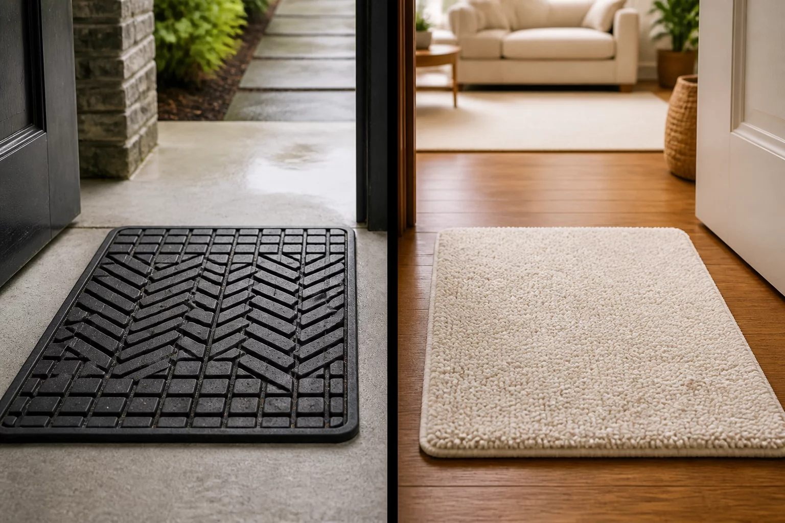 Comparing indoor absorbent mats and outdoor scraping door mats