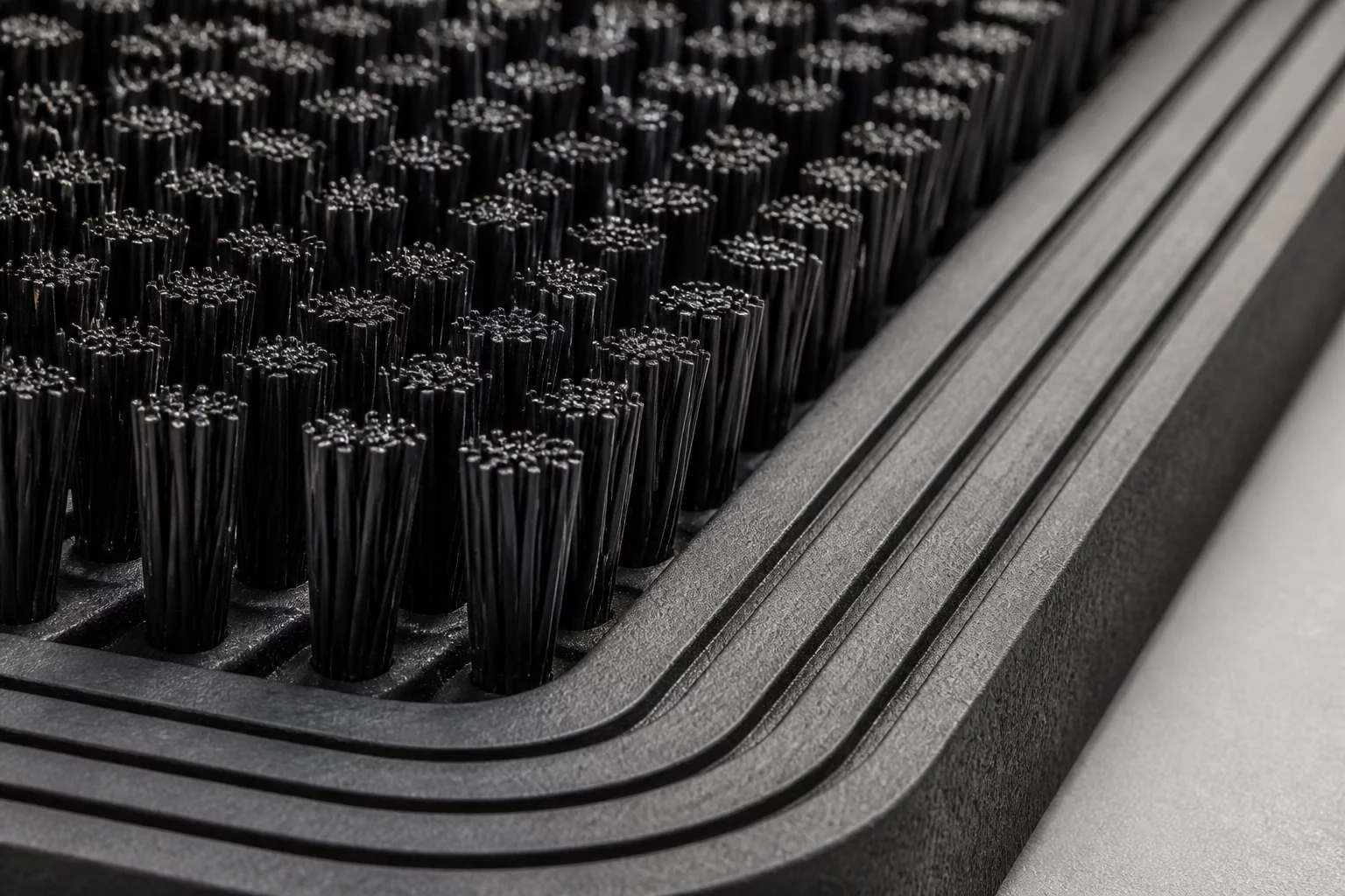 Close-up high performance dirt scraping bristles